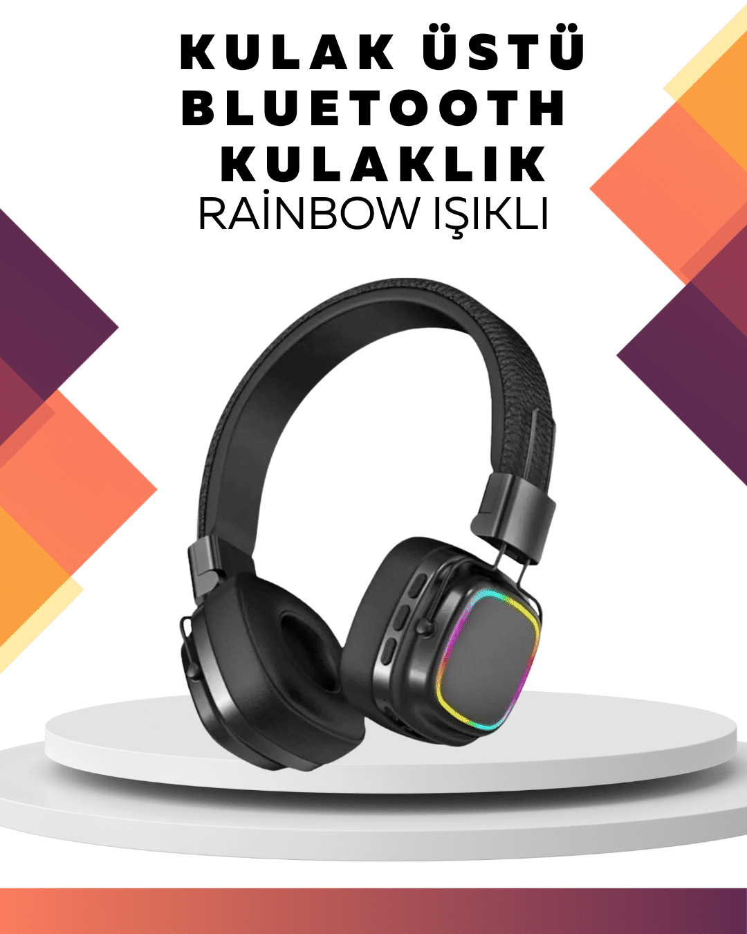 6-10 Kablosuz RGB Işıklı Katlanabilir Bluetooth Kulak Üstü Kulaklık - Vipsepet - Görsel 1