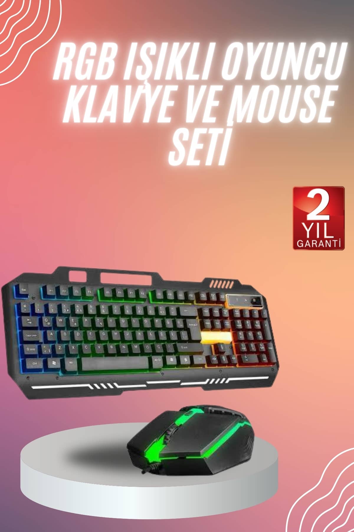 6-114 RGB Işıklı Gaming Oyuncu Klavye Q Klavye Mouse Hediyeli - Vipsepet - Görsel 1