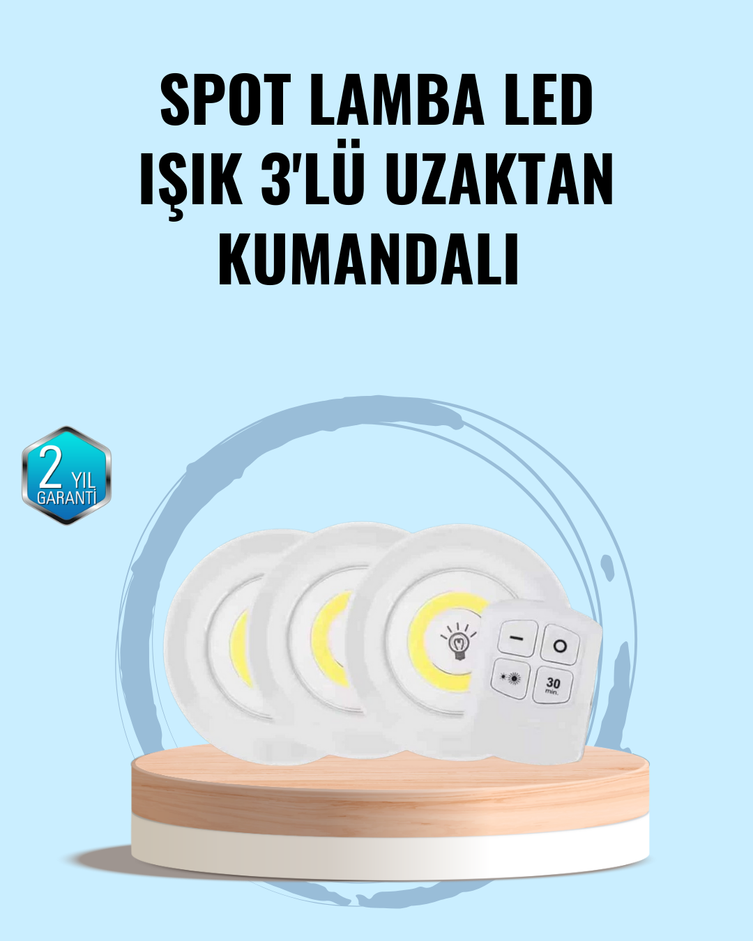 6-124 Ev Ofis Kamp İçin Uygun Uzaktan Kumandalı Yapışkanlı Kablosuz Led Spot Lambalar - Vipsepet - Görsel 1