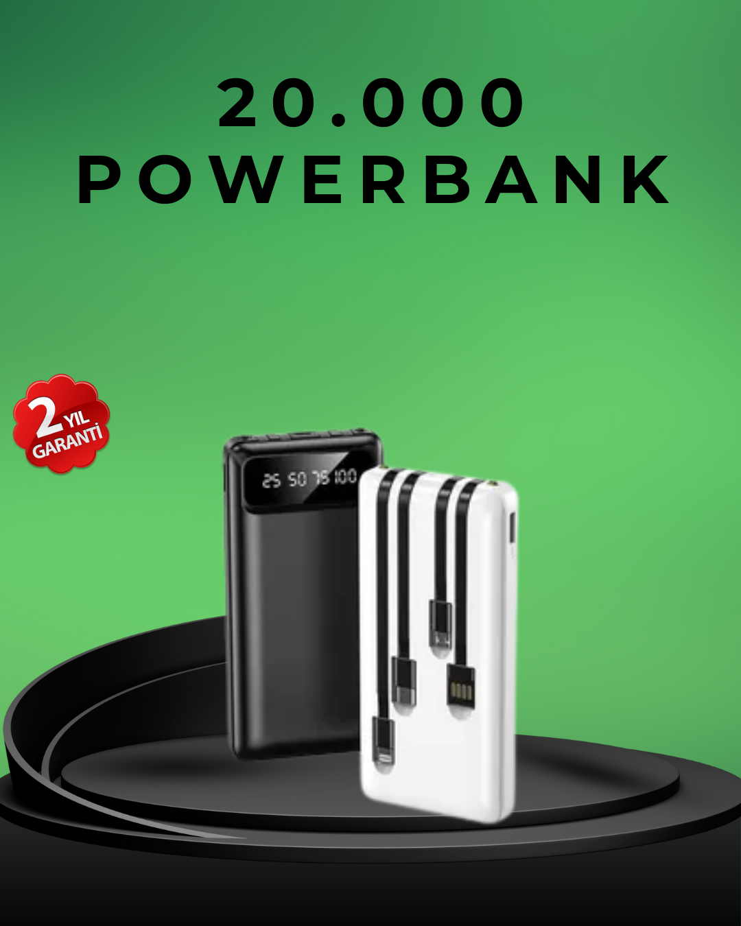 6-135 Kamp ve Seyahat İçin 20.000mAh LED Işıklı Hızlı Şarj Powerbank - vipsepet - Görsel 1