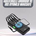 Kablosuz Çoklu Şarj Girişli 10.000 Mah Kablolu Powerbank Taşınabilir - vipsepet