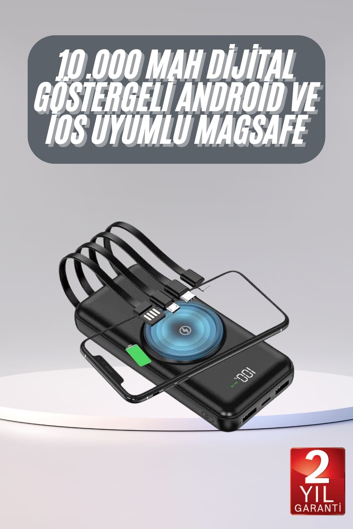 6-142 Kablosuz Çoklu Şarj Girişli 10.000 Mah Kablolu Powerbank Taşınabilir - vipsepet - Görsel 1