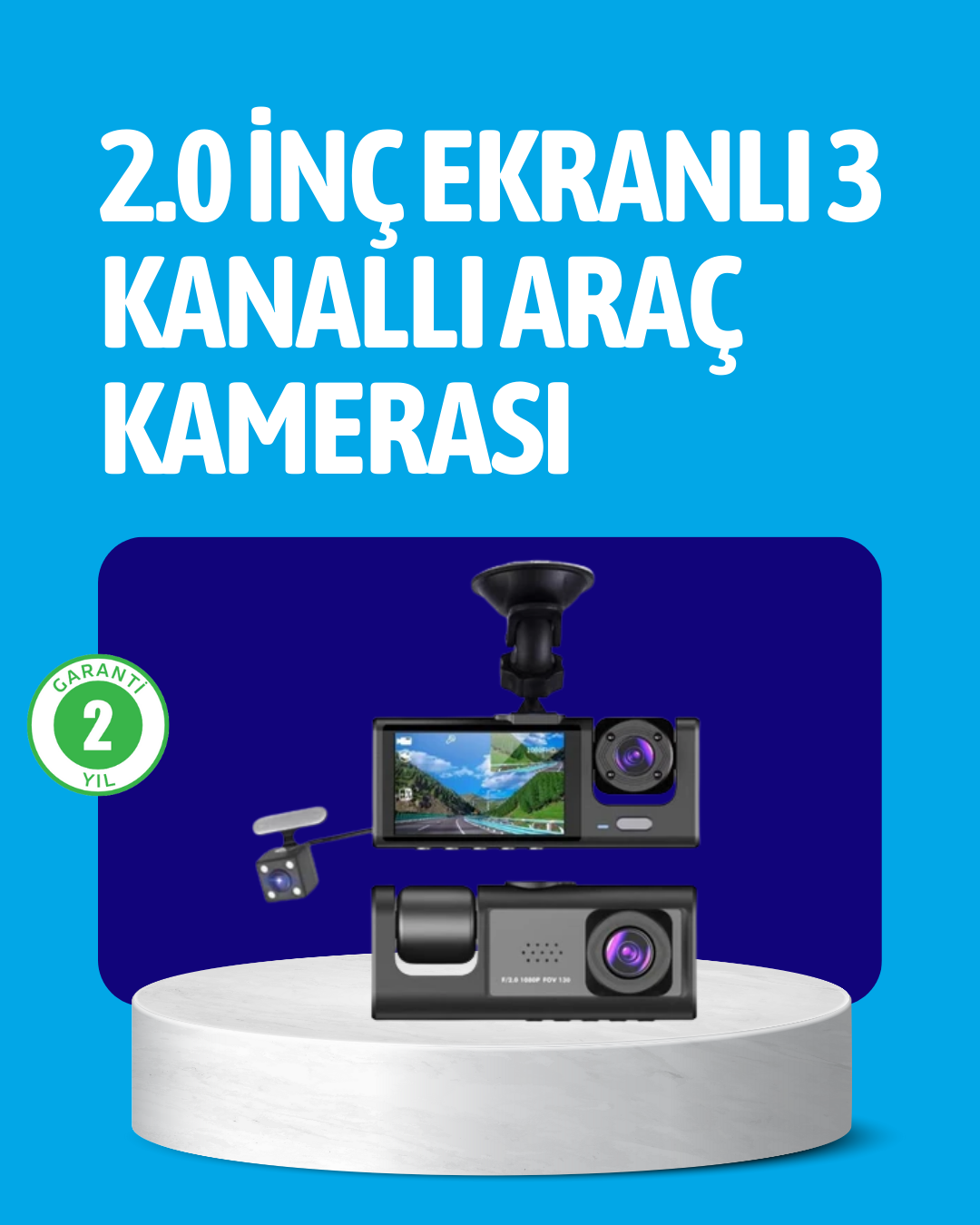 6-144 3 Kameralı Araç İçi Kayıt Cihazı Suya ve Toza Dayanıklı Tasarım - Vipsepet - Görsel 1