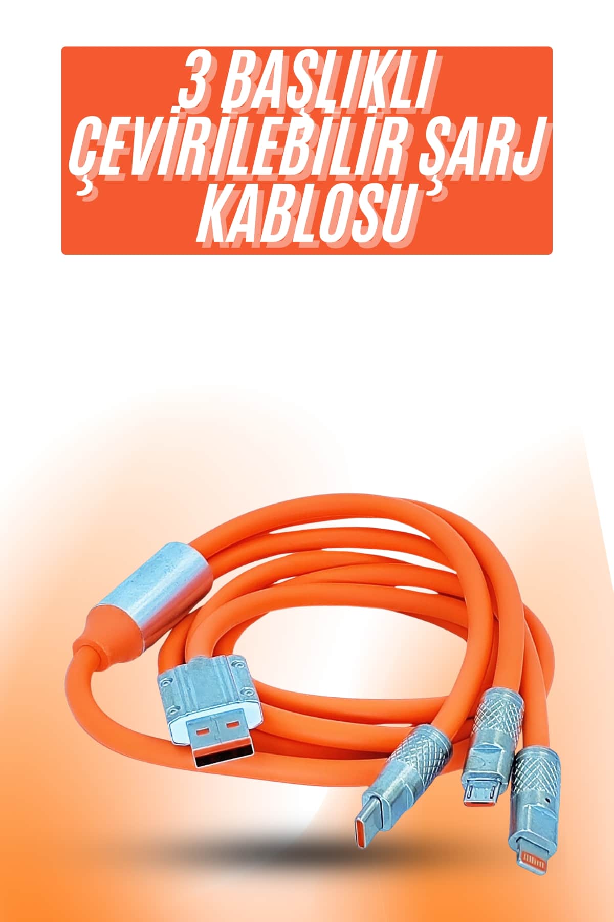 6-162 Çoklu Şarj Kablosu USB Type-C İOS Uyumlu 120W Hızlı Şarj Kablosu - Vipsepet - Görsel 1