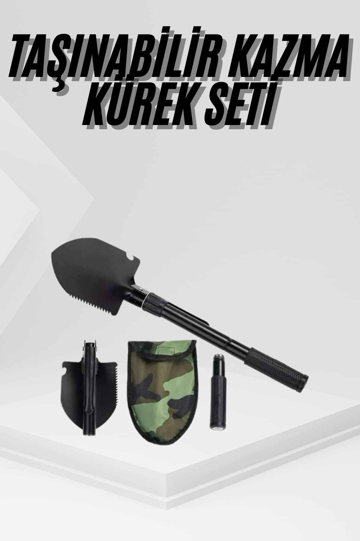 6-180 Katlanır Portatif Kazma Kürek Seti Portatif Çelik Taşıma Çantalı Pusulalı - Vipsepet - Görsel 1