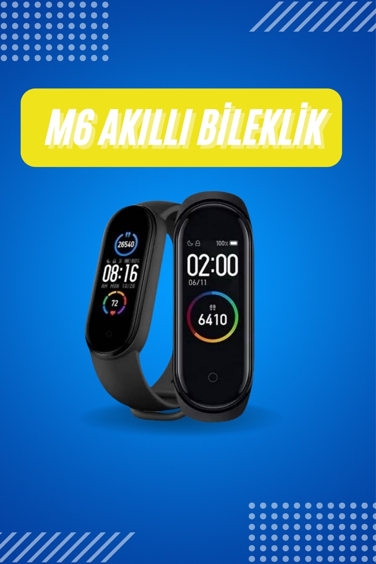 6-2 Akıllı Uyumlu Bileklik M6 Adımsayar Spor Modları Çağrı Görme Türkçe Menü - Vipsepet - Görsel 1