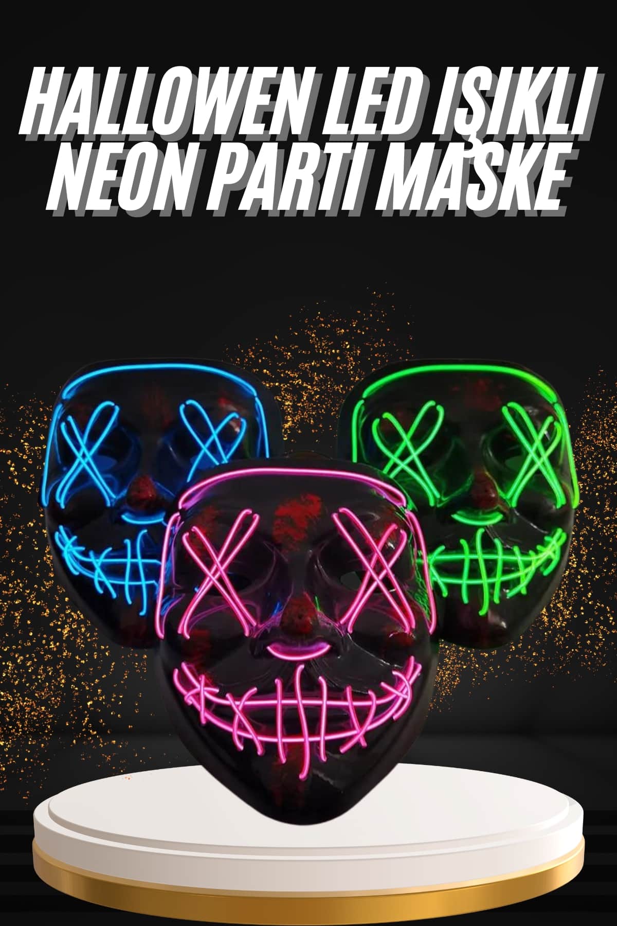 6-220 Hallowen Parti Maskesi Neon Led Işıklı Maske 3 Modlu Cadılar Bayramı Maskesi - Vipsepet - Görsel 1