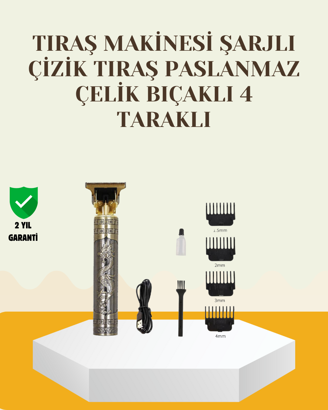 6-23 Şarjlı Titanyum Bıçaklı Saç ve Sakal Kesme Makinesi - vipsepet - Görsel 1