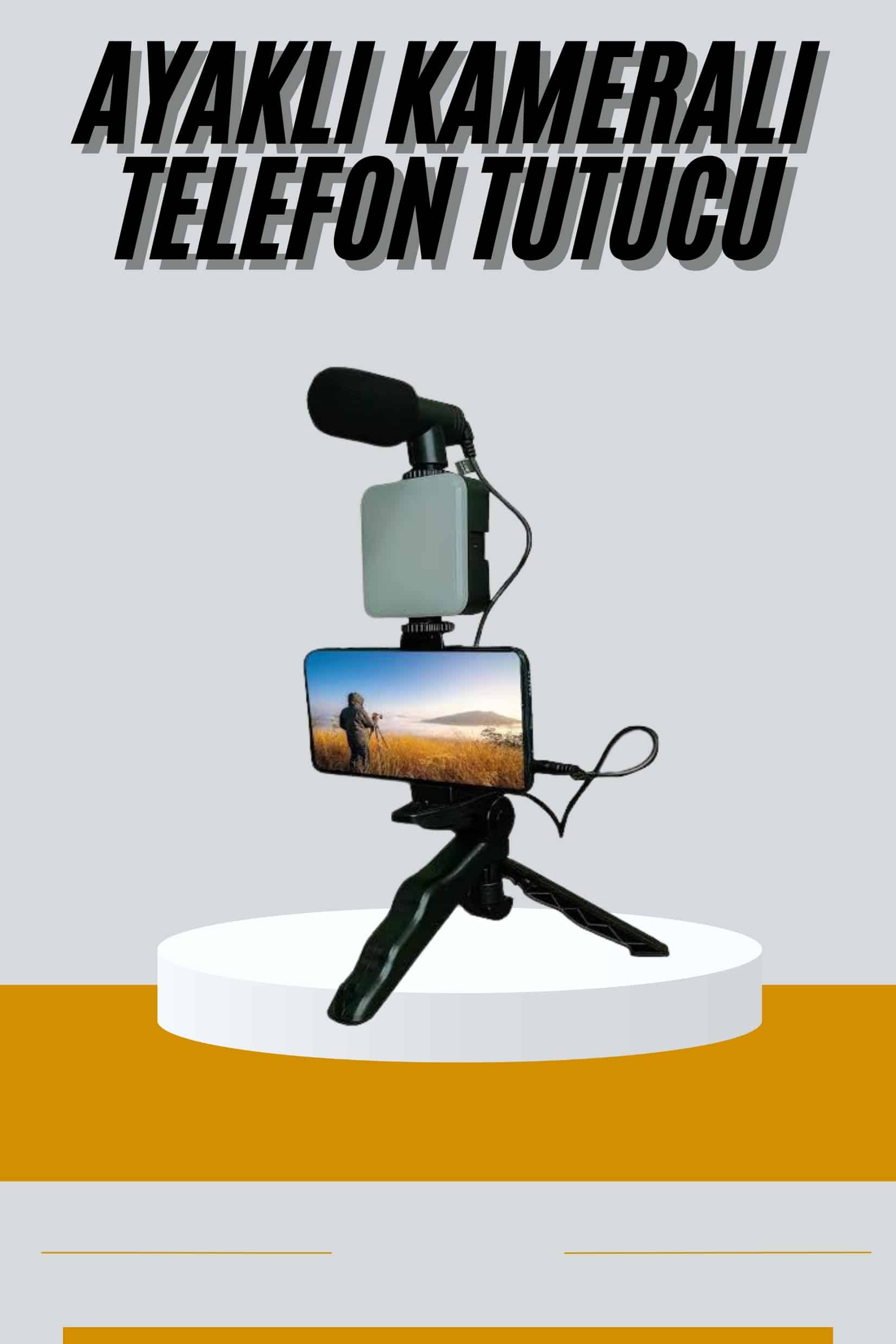 6-241 Tripod Telefon Tutucu Kumandalı Mikrofon Led Işık Vlog Video Kayıt - vipsepet - Görsel 1