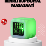 Kronometre ve Takvim Destekli Renk Değiştiren LED Dijital Küp Saat - Vipsepet