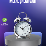Yuvarlak Gümüş Dekoratif Işıklı Masa Üstü Saat Alarmlı Sessiz Çalışma - Vipsepet