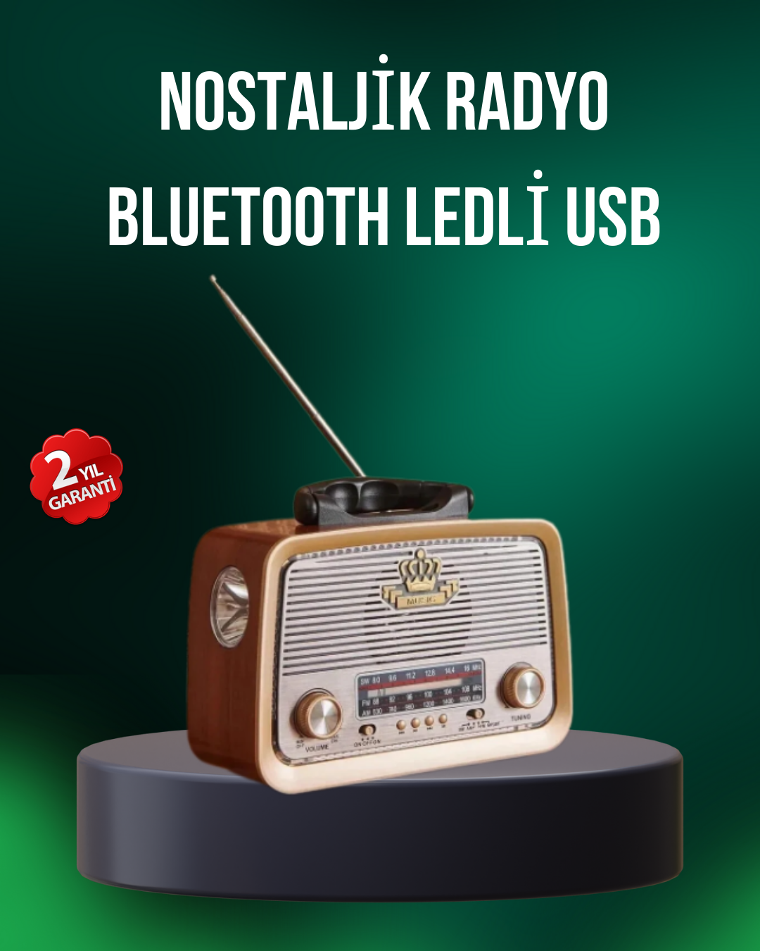 6-73 Taşınabilir Nostalji Radyo Bluetooth USB AUX Girişli - Vipsepet - Görsel 1