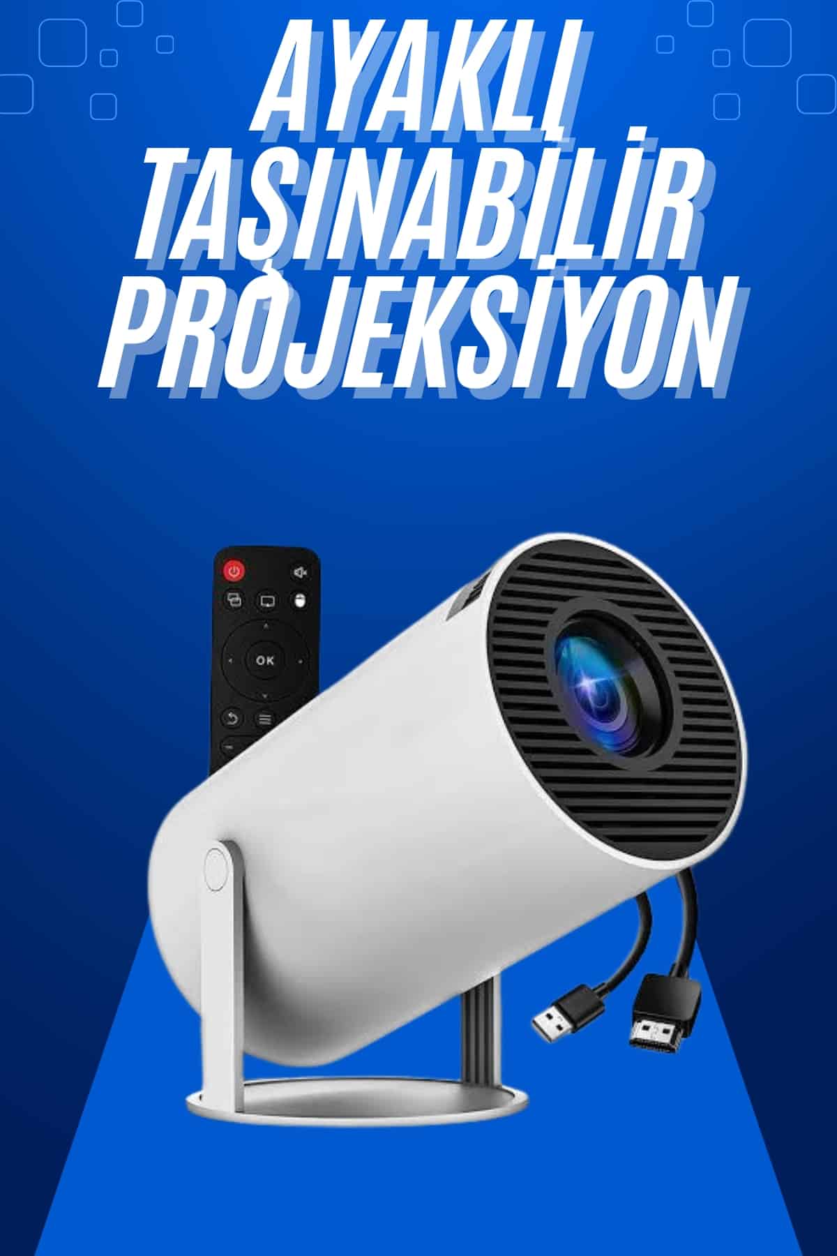 6-89 Taşınabilir Projeksiyon Ayaklı Projektör Android Uyumlu HDMI Girişli - Vipsepet - Görsel 1