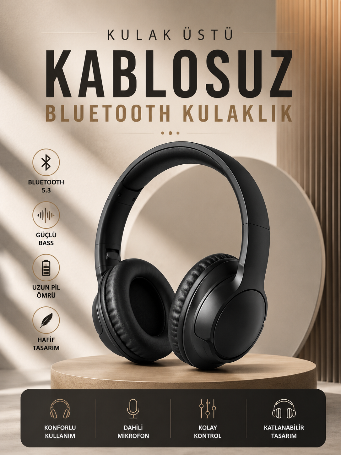 614b52be-4d05-4ead-9ef0-91f41f1f9ed6 Kablosuz Bluetooth Kulaklık Kulak Üstü Mikrofonlu 5.0 Bluetooth ANC Özelliği - vipsepet - Görsel 1
