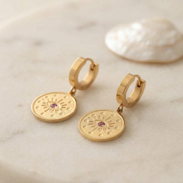 316L Çelik Gold Renk Göz İşleme Zirkon Taş Detay Kadın Küpe - Vipsepet