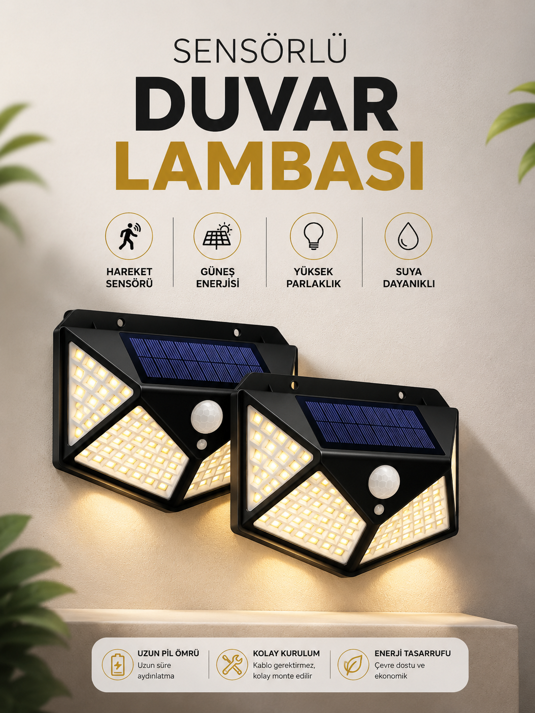 64fbc50c-e95e-4804-a1d0-52f297d99de7 Solar Sensörlü Duvar Lambası Bahçe Lambaso Parlak Beyaz Işık Suya Dayanıklı - Vipsepet - Görsel 1
