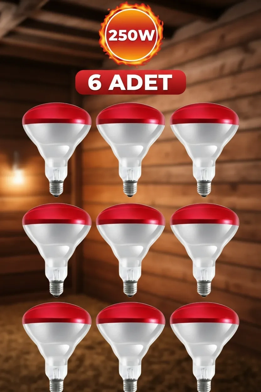 69f4b1a0885e5-58161921-sw832sh1248 (6 Adet) 250W Kızılötesi Isıtıcılı Hayvan Isıtma ve Kuluçka Lambası (Kırmızı Işık) E27 (Kalın Duy) ( Vipsepet ) - Görsel 1