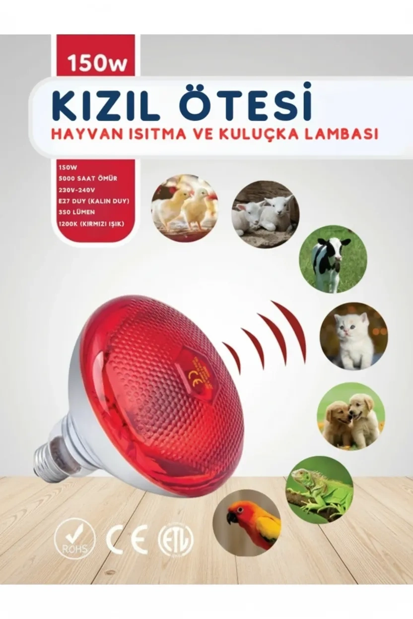 69f4b3842c2aa-97867071-sw832sh1248 150W Kızılötesi (infrared) Isıtıcılı Hayvan Isıtma ve Kuluçka Lambası (Kırmızı Işık) E27 (Kalın Duy) ( Vipsepet ) - Görsel 1