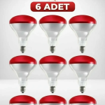 (6 Adet) 150W Kızılötesi Isıtıcılı Hayvan Isıtma ve Kuluçka Lambası (Kırmızı Işık) E27 (Kalın Duy) ( Vipsepet )