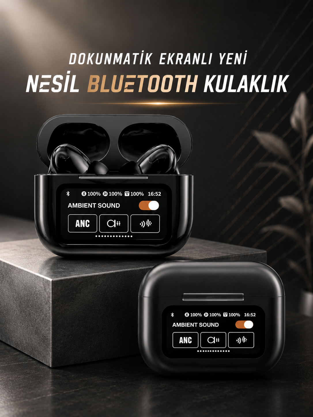6d49e211-1a21-477c-8b81-f517a0fd71c9 Bluetooth Kulaklık Kablosuz Ekranlı ANC/ENC Destekli Dokunmatik - vipsepet - Görsel 1