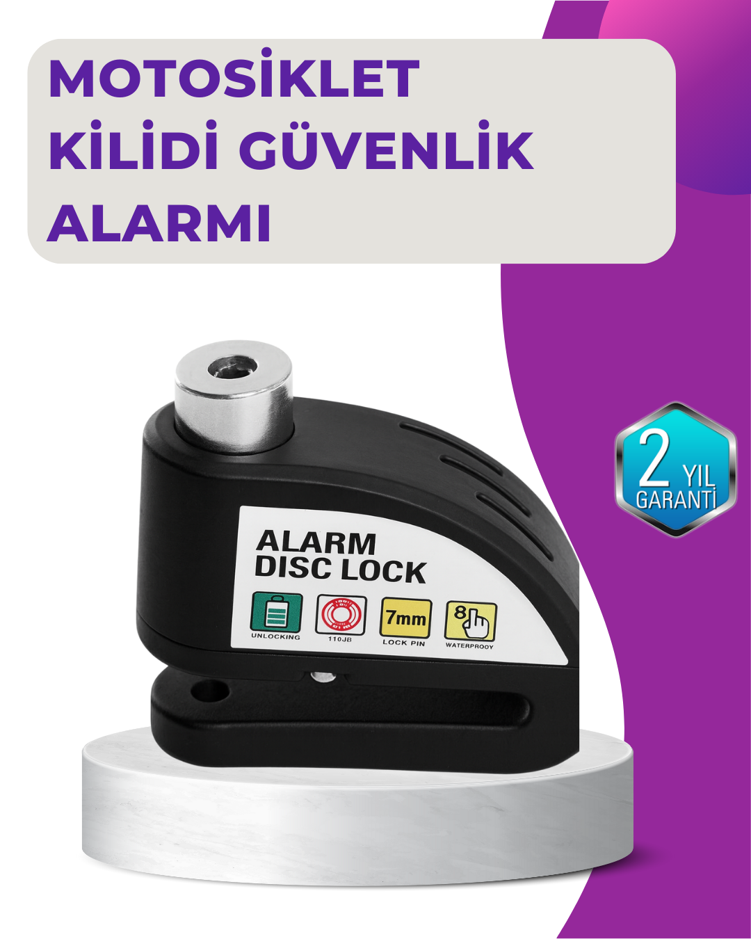 7-114 110 dB Alarm Disk Kilidi Motosiklet Scooter Bisiklet Güvenlik - Lisinya - Görsel 1