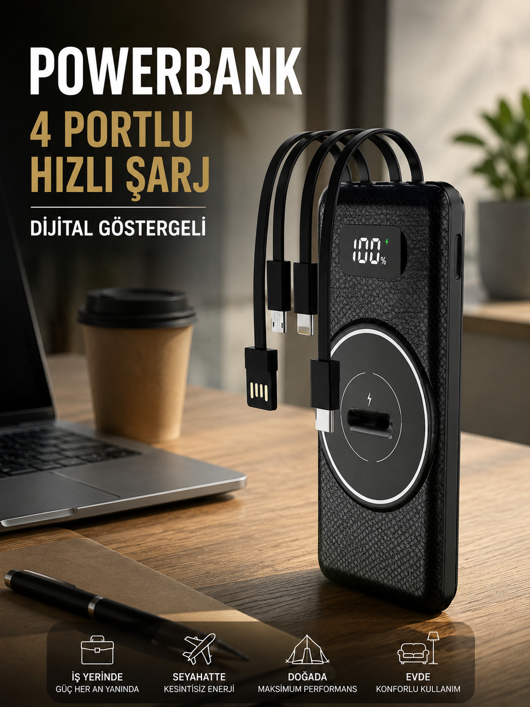 7f177fb5-b9d3-40de-85fe-a78f293fcfe1 Hızlı Şarj Dijital Göstergeli Powerbankli Çoklu Şarj Özelliği - vipsepet - Görsel 1
