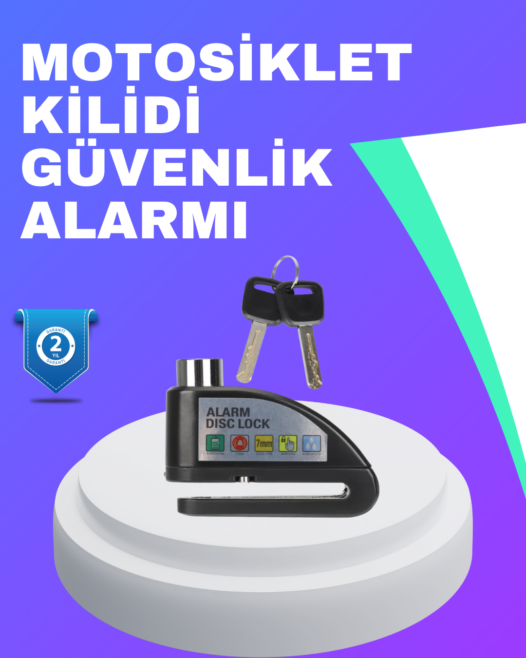 8-114 Su Geçirmez Alarm Disk Kilidi Motosiklet Scooter Bisiklet Güvenlik - Lisinya - Görsel 1