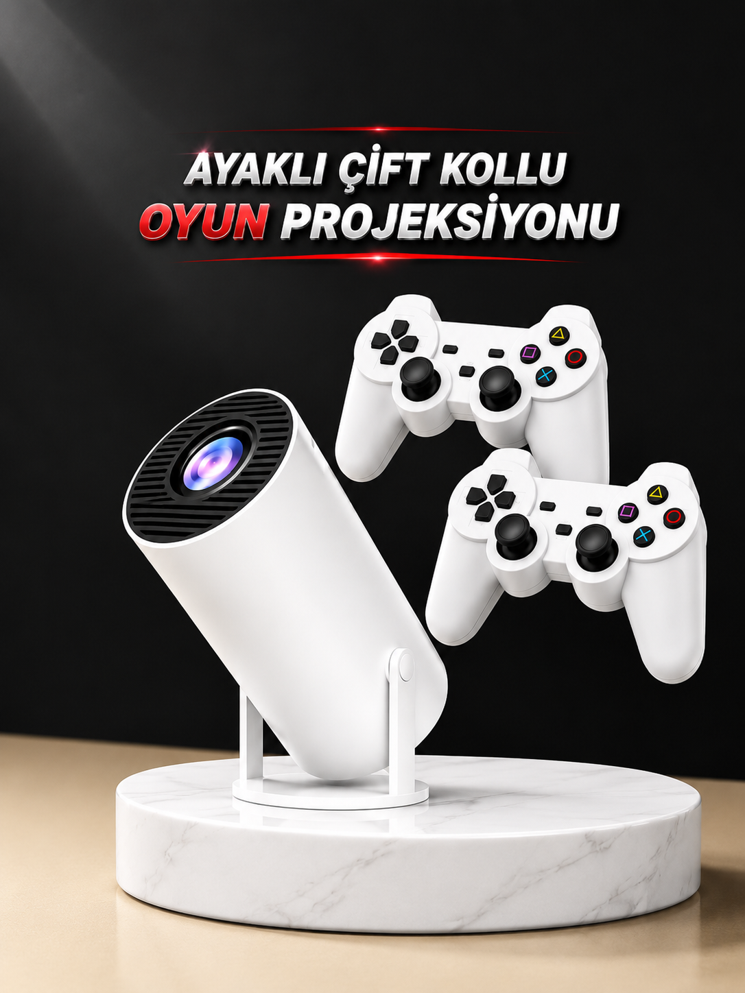 94406447-570e-4750-936a-73a9df7e63e9 Projeksiyon Cihazı Video Oyun Konsolu Projektör Taşınabilir Ayaklı Çift Kollu 4K Çözünürlüklü - Vipsepet - Görsel 1