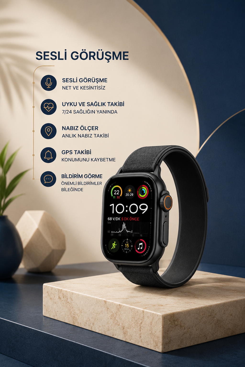 97428f04-ea0b-45d1-a287-f638bce32534 Akıllı Saat Nabız Ölçer Uyku Takibi Adımsayar Alarm ve Hatırlatıcı Çağrı Cevaplama - Vipsepet - Görsel 1