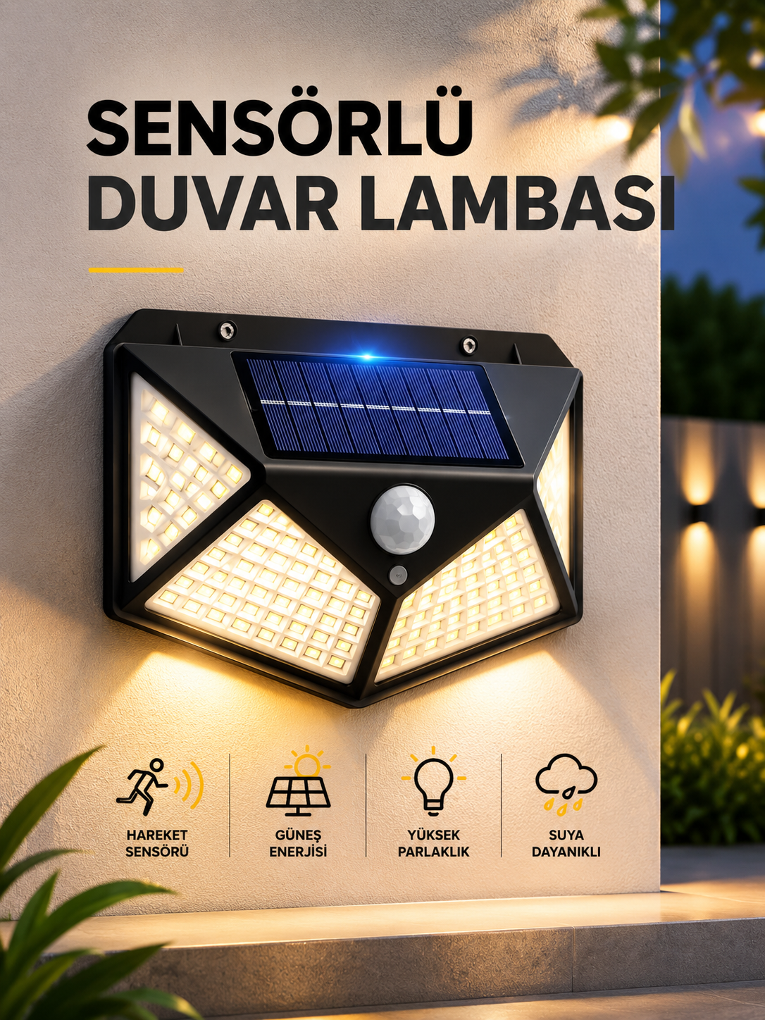 9a2b214b-acc1-4201-b2ac-9840423715c0 SENSÖRLÜ GÜNEŞ ENERJİLİ DUVAR LAMBASI - Vipsepet - Görsel 1