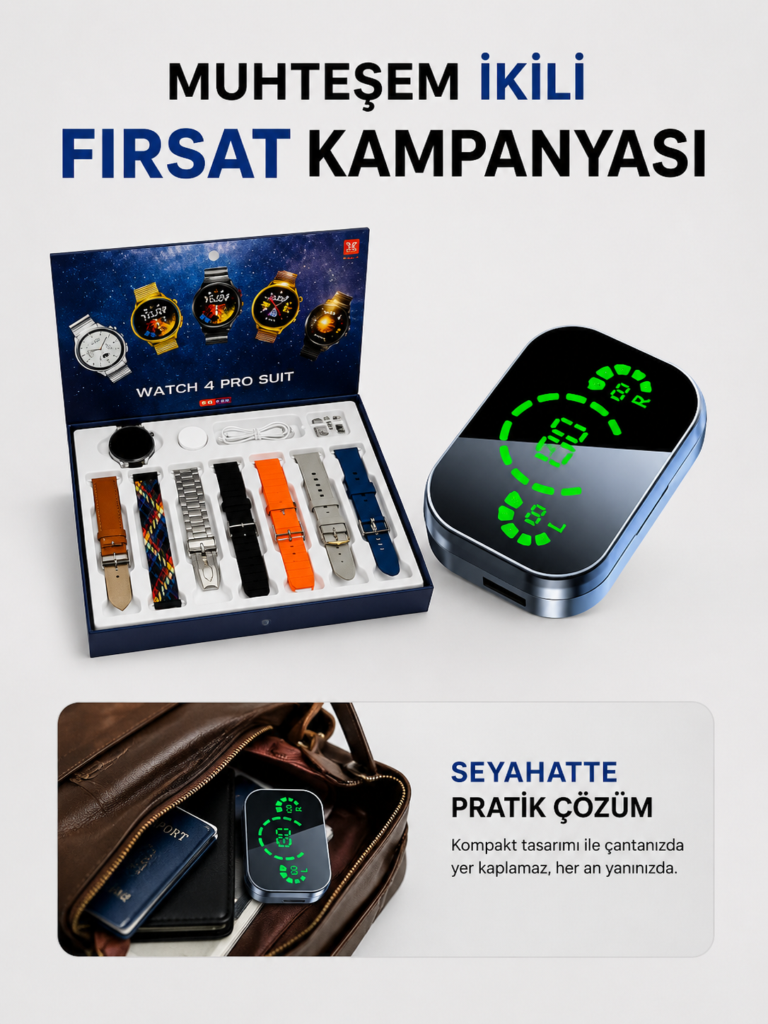 aa15b1be-22f5-43a9-916a-df6333e82b8e Dokunmatik Akıllı Saat Yeni Nesil Kulaklık Kampanyası Bluetooth Bağlantılı ANC Özelliği - Vipsepet - Görsel 1