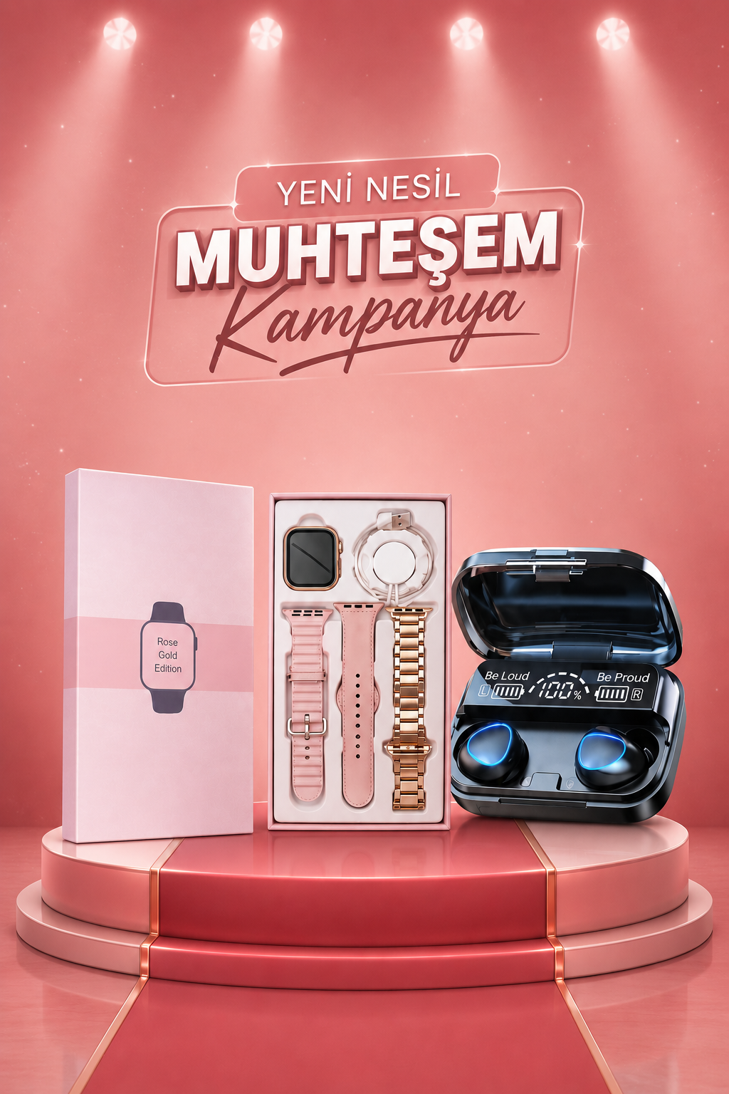 aacacef8-2ec3-45f1-9f72-b5b41767bd98 Aksesuar Hediyeli Akıllı Saat ve Dijital Göstergeli Powerbankli Bluetooth Kulaklık - vipsepet - Görsel 1