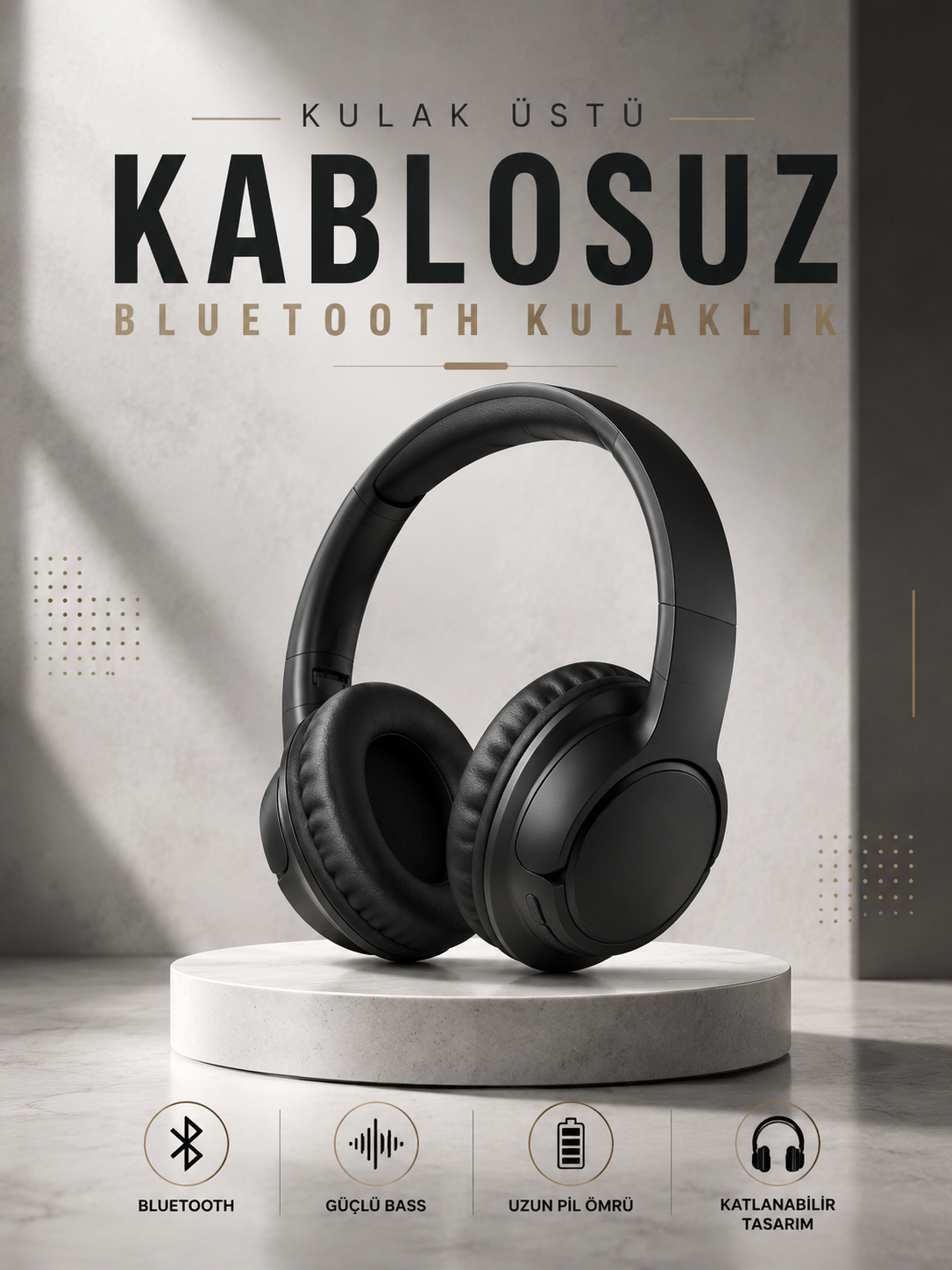 b5c82640-9797-49a0-96c8-7d8dc6d9a855 Kulak Üstü Kablosuz Bluetooth Kulaklık Yüksek Ses Kaliteli ANC Özelliği - vipsepet - Görsel 1