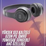Bluetooth Kablosuz Kulaklık Siyah Wireless 5.0 Kulak Üstü Uzun Pil Ömrü - vipsepet