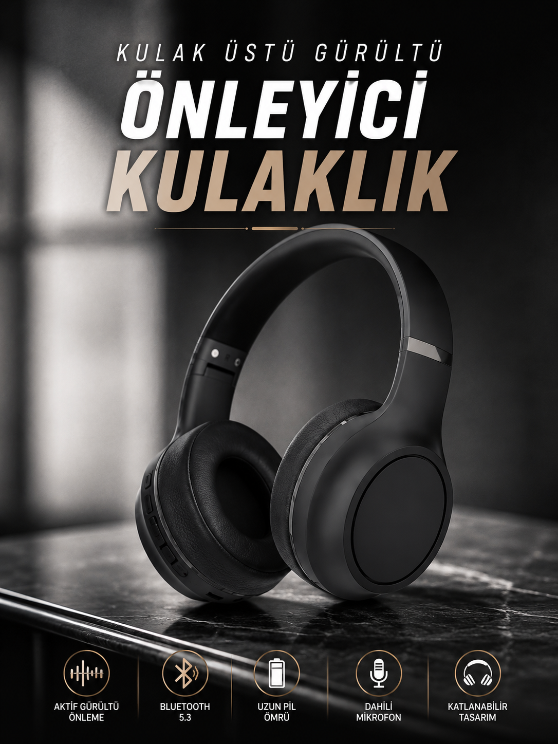 c6a396db-094e-4ef6-9f3f-55aaf1df3356 Kulak Üstü Kablosuz Bluetooth Kulaklık Gürültü Önleyici Ayarlanabilir - vipsepet - Görsel 1