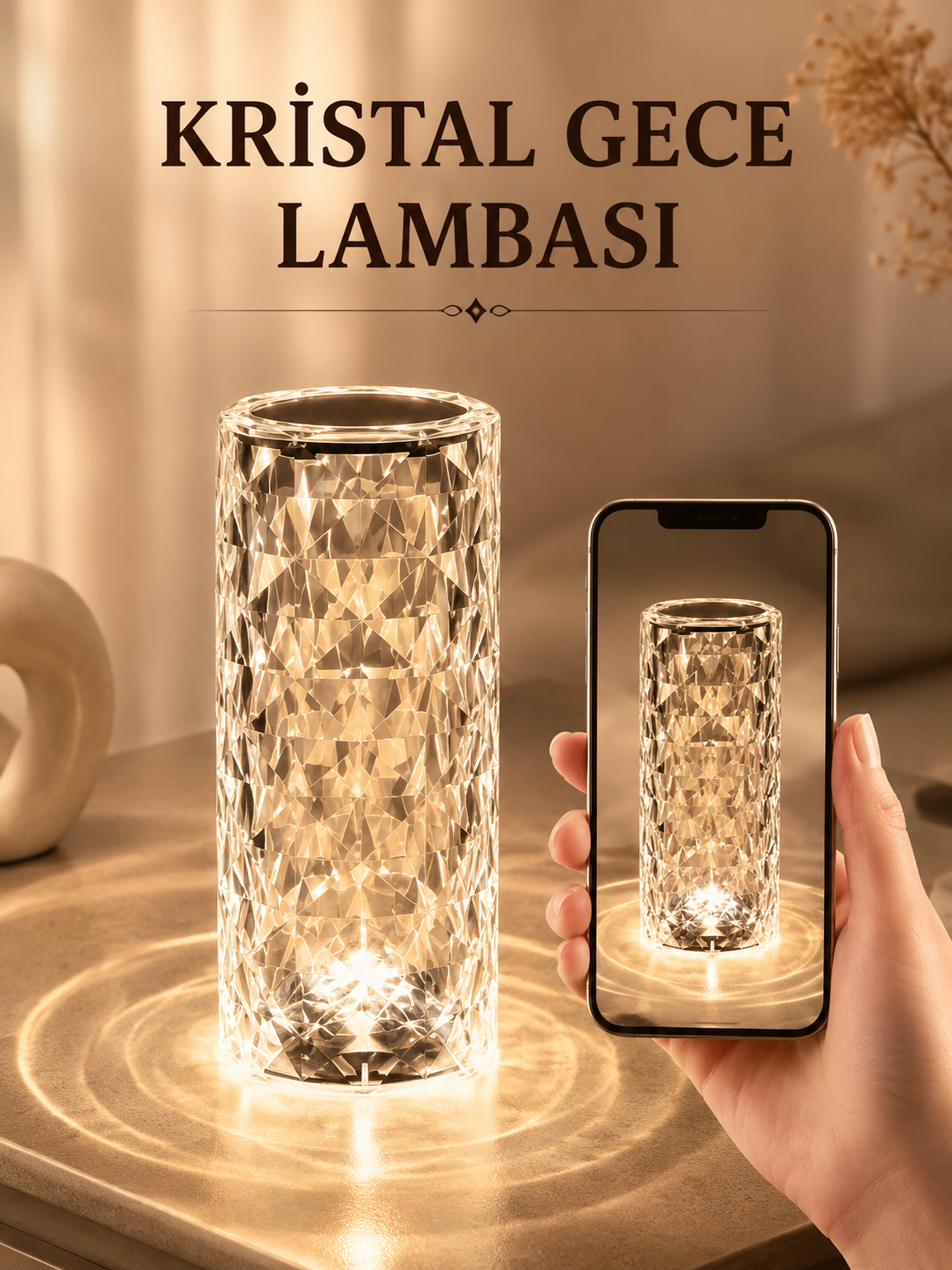 c9a5e25a-81be-4cb1-aa61-2832d4a63df4 Kristal Dokunmatik Ve Kumandalı Masa Ve Gece lambasI - Vipsepet - Görsel 1