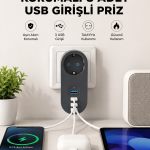 Isıya Dayanıklı 3 USB Portlu Güvenlikli Priz – Akıllı Enerji Yönetimi - Vipsepet