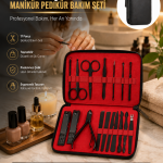 Paslanmaz Çelik 17 Parça Manikür Pedikür Seti ve Taşınabilir Şık Çanta - Vipsepet