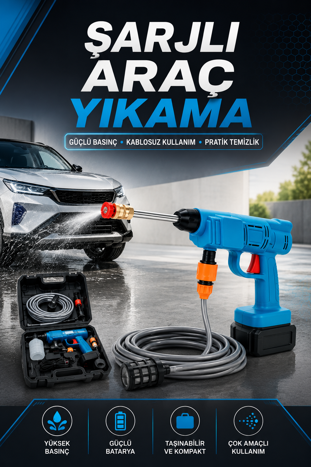 e3d92bcf-e033-4121-a021-9d2d0c7bab90 Şarjlı Oto Yıkama, Bahçe Sulama Tabancası Makinesi Yüksek Basınçlı - Vipsepet - Görsel 1