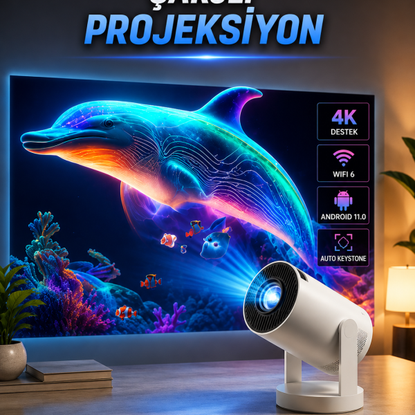 Taşınabilir Sinema Oyun Projektörü Akıllı Projeksiyon Android 11 - Vipsepet