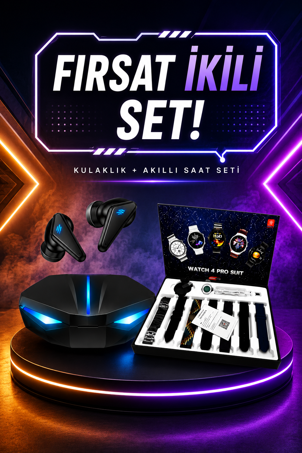 f9372772-986c-4875-ae5c-8373f04d4411 Gamer Kulaklık ve Çok Kordonlu Akıllı Saat Gürültü Önleyici GPS Desteği - Vipsepet - Görsel 1