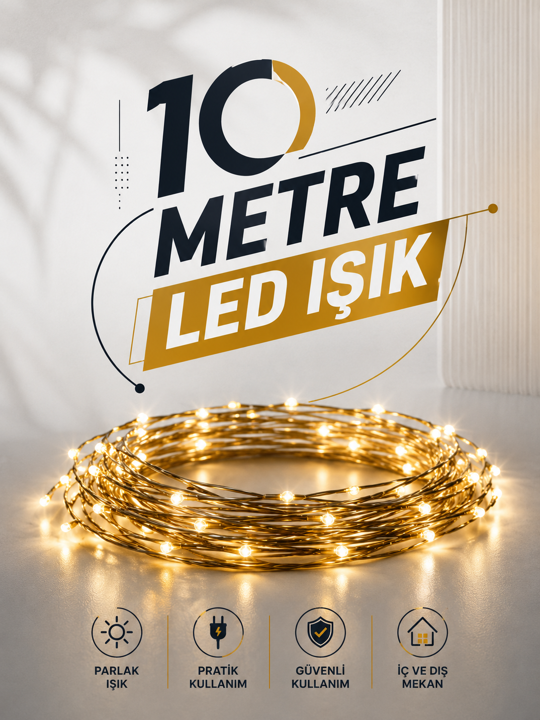 fgd 10 Metre Led Işık Gün Işığı Her Ortama Uygun Ampüllü - Vipsepet - Görsel 1