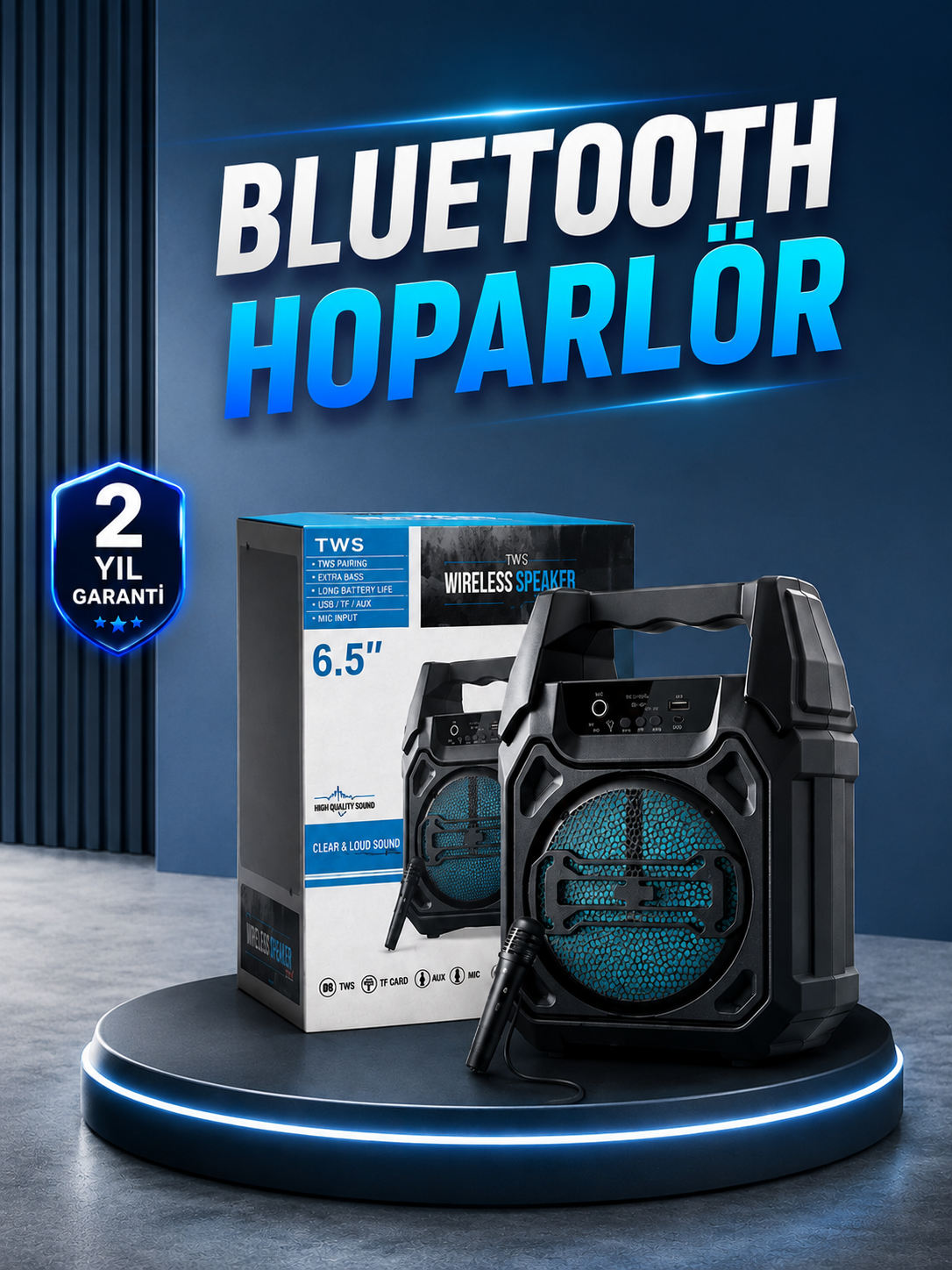 ft 15W Güçlü Ses Çıkışlı Bluetooth Hoparlör FM Radyo ve Mikrofon Destekli - Vipsepet - Görsel 1