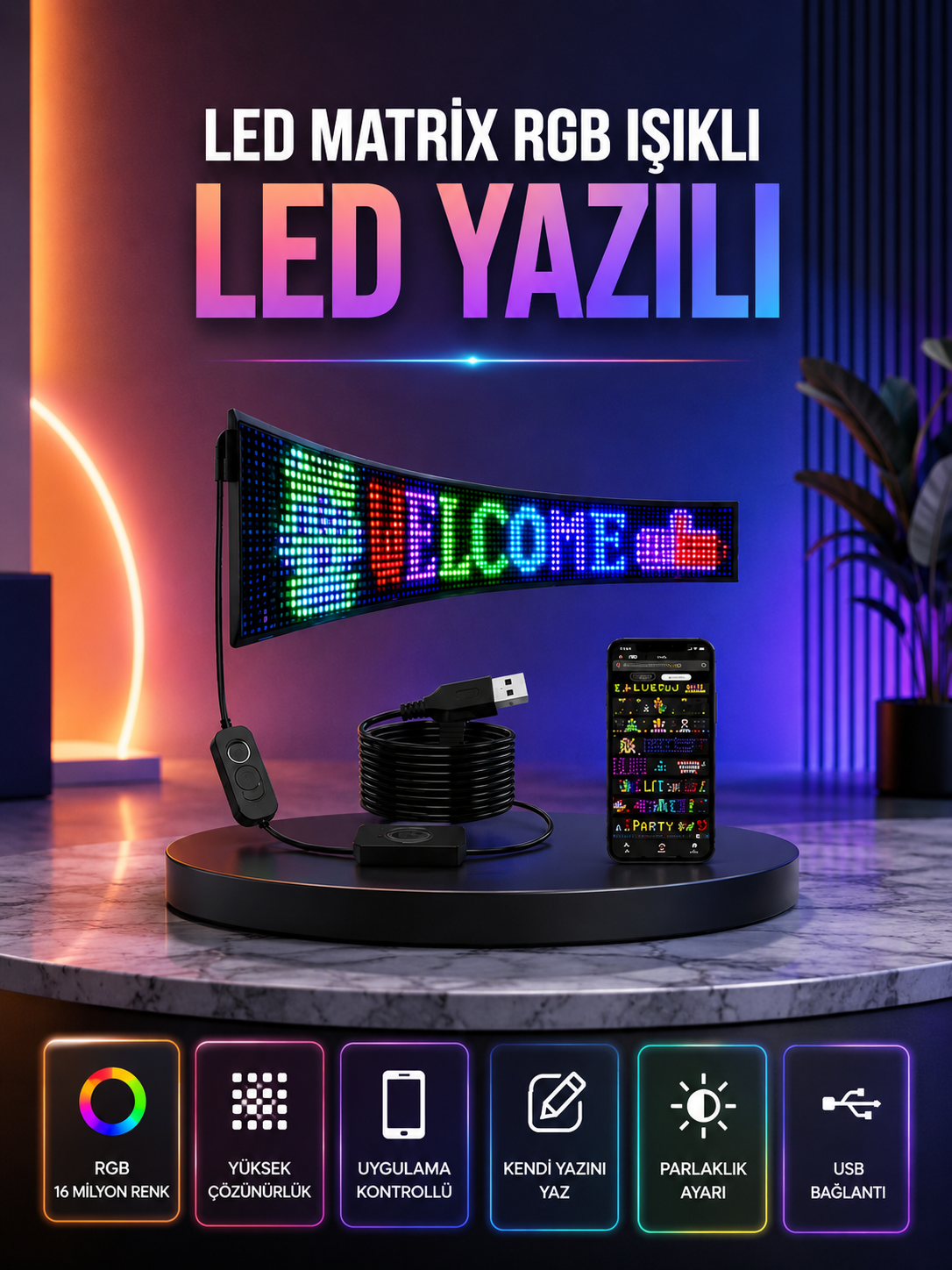 hg Şık ve Fonksiyonel RGB LED Panel Canlı Renk Yansımalı Işık Sistemi - Vipsepet - Görsel 1