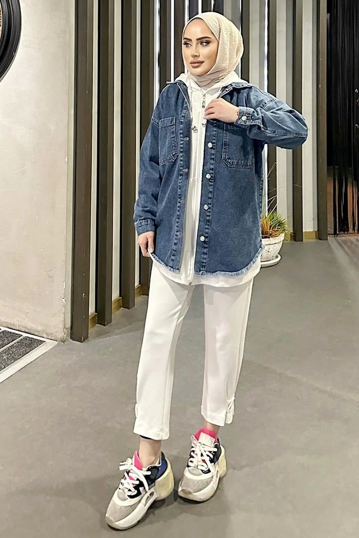 koyu-mavi-kar-yikama-puskul-detay-kot-ceket-73784239-sw701sh1051 Koyu Mavi Kar Yıkama Püskül Detay Kot Ceket Oversize ( Vipsepet ) - Görsel 1