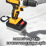 Metal Dişli 24W Akülü Matkap -Çift Bataryalı ve LED Çalışma Işığı ile Tam Set - Vipsepet