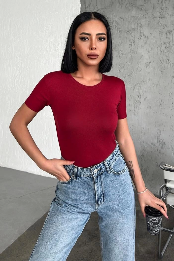 rahat-ve-sik-kisa-kollu-bisiklet-yaka-likrali-viskon-penye-body-bordo-71475666-sw701sh1051 Rahat Ve Şık Kısa Kollu Bisiklet Yaka Likralı Viskon Penye Body Bordo ( Vipsepet ) - Görsel 1