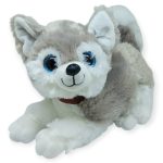 Sesli Peluş Yatan Köpek 25 cm - Gri (Vipsepet)