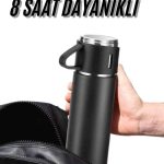 Termos Seti 3'lü Bardak Seti Isı Dayanıklı Siyah Paslanmaz Çelik Vakumlu - Vipsepet