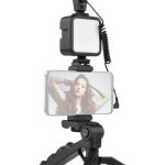 Tripod Telefon Tutucu Kumandalı Mikrofon Led Işık Vlog Video Kayıt - vipsepet